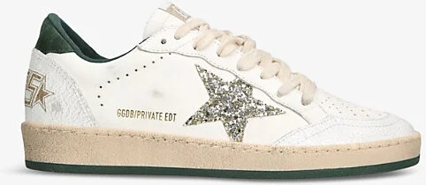 Womens White/Comb Ballstar Glitter-Embellished Leather Low-Top Trainers Eur 39 / 6 Uk Women