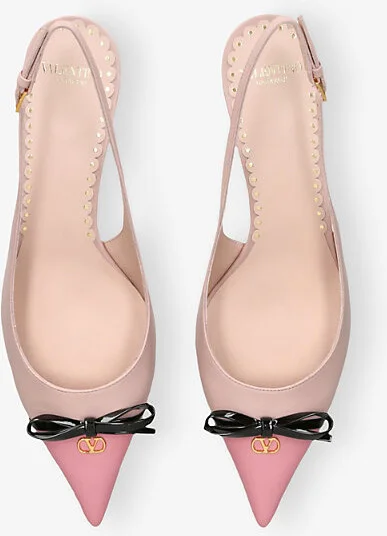 Womens White/Comb Bepointyn 45 Bow-Embroidered Slingback Patent-Leather Heeled Courts Eur 39 / 6 Uk Women - Image 2