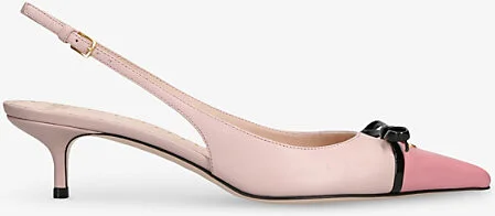Womens White/Comb Bepointyn 45 Bow-Embroidered Slingback Patent-Leather Heeled Courts Eur 39 / 6 Uk Women