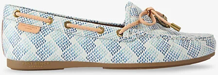 Womens White/Comb Eagle-Embellished Grained-Leather Moccasin Loafers Eur 39 / 6 Uk Women