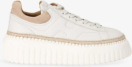 Womens White/Comb H-Stripes Logo-Print Leather Low-Top Trainers Eur 39 / 6 Uk Women