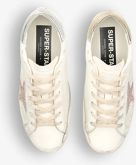 Womens White/Comb Hi Star 10622 Glitter-Embellished Leather Low-Top Trainers Eur 37 / 4 Uk Women - Image 2