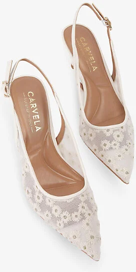 Womens White/Comb Positano Floral Slingback Heeled Vinyl Pumps Eur 38/5 Uk Women - Image 2