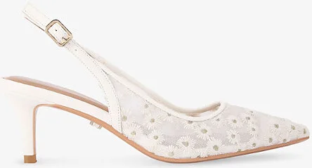 Womens White/Comb Positano Floral Slingback Heeled Vinyl Pumps Eur 38/5 Uk Women