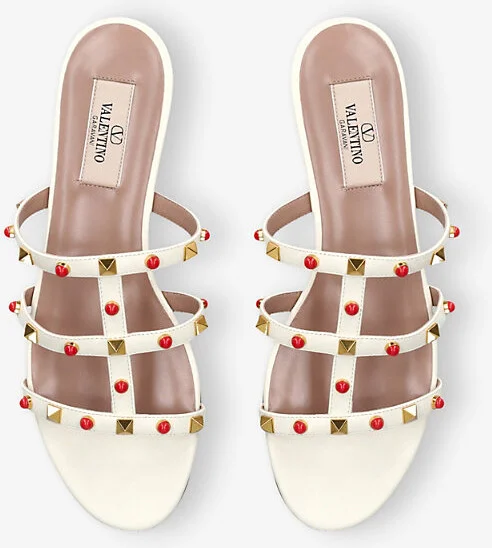 Womens White/Comb Rockstud Flat Leather Sandals Eur 37.5 / 4.5 Uk Women - Image 2