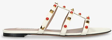 Womens White/Comb Rockstud Flat Leather Sandals Eur 37.5 / 4.5 Uk Women