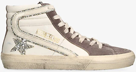 Womens White/Comb Slide 82818 Logo-Embossed Leather High-Top Trainers Eur 38/5 Uk Women