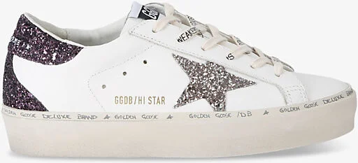 Womens White/Comb Women's Hi Star 11934 Glitter-Embellished Leather Low-Top Trainers Eur 40 / 7 Uk Women