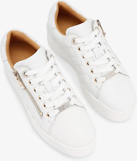 Womens White Connected Zip Leather Low-Top Flatform Trainers Eur 38/5 Uk Women - Image 2