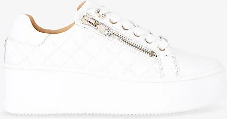 Womens White Connected Zip Leather Low-Top Flatform Trainers Eur 38/5 Uk Women