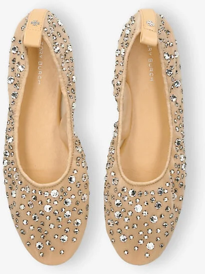 Womens White Crystal-Embellished Leather Ballet Pumps Eur 42/ 9 Uk Women - Image 2