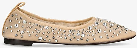 Womens White Crystal-Embellished Leather Ballet Pumps Eur 42/ 9 Uk Women