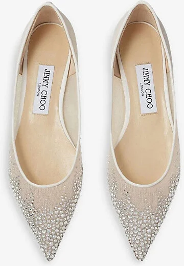 Womens White/Crystal Love Crystal-Embellished Mesh Flats Eur 34 / 1 Uk Women - Image 2
