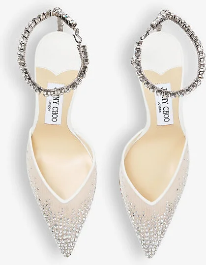 Womens White/Crystal Saeda 100 Crystal-Embellished Mesh Heeled Courts Eur 35 / 2 Uk Women - Image 2