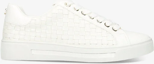 Womens White Daze Weave Logo-Plaque Faux-Leather Low-Top Trainers Eur 41 / 8 Uk Women