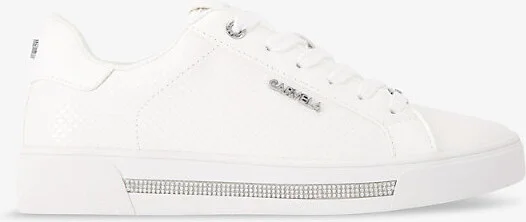 Womens White Diamond Low-Top Faux Leather Trainers Eur 40 / 7 Uk Women
