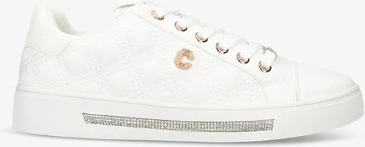 Womens White Diamond Quilt Faux-Leather Low-Top Trainers Eur 38/5 Uk Women