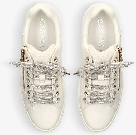 Womens White Enchanted Glitter-Lace Faux-Leather Low-Top Trainers Eur 41 / 8 Uk Women - Image 2