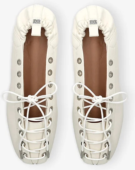 Womens White Eyelets Lace-Up Pélinova Ballet Flats Eur 40 / 7 Uk Women - Image 2