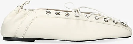 Womens White Eyelets Lace-Up Pélinova Ballet Flats Eur 40 / 7 Uk Women