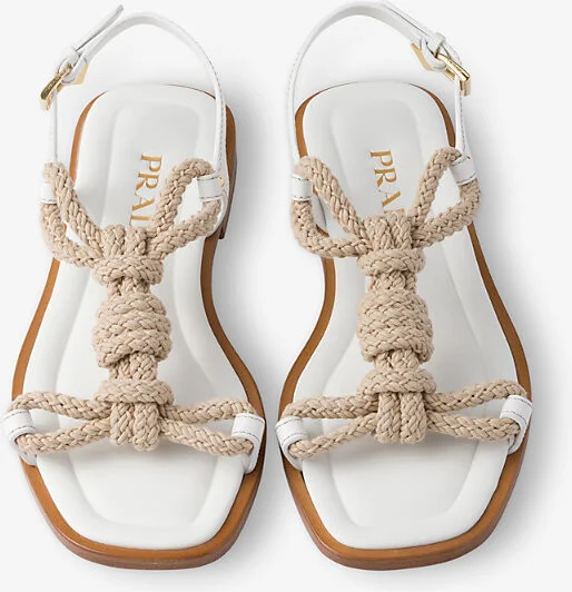 Womens White Flat Leather and Cord Sandals Eur 36 / 3 Uk Women - Image 2