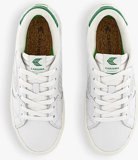 Womens White Ice and Green Salvas Branded Leather Low-Top Trainers Eur 40 / 7 Uk Women - Image 2