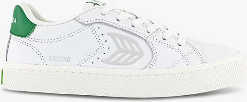 Womens White Ice and Green Salvas Branded Leather Low-Top Trainers Eur 40 / 7 Uk Women