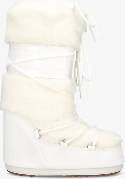 Womens White Icon Lace-Front Faux-Fur Snow Boots Eur 35 / 2 Uk Women