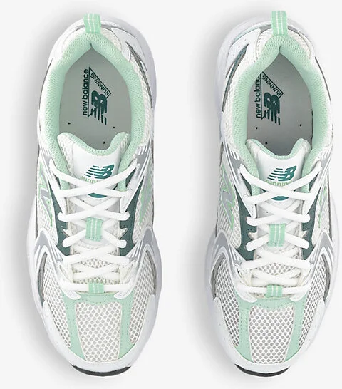 Womens White Khaki Green Mr530 Logo-Embossed Leather and Mesh Low-Top Trainers 11.5 - Image 2