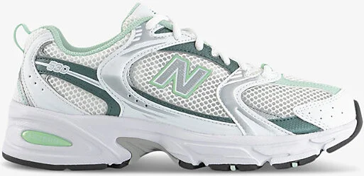 Womens White Khaki Green Mr530 Logo-Embossed Leather and Mesh Low-Top Trainers 11.5
