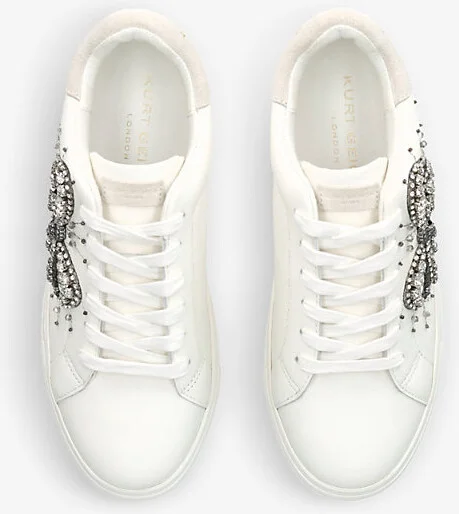 Womens White Laney Bow Crystal-Embellished Leather Flatform Low-Top Trainers Eur 40 / 7 Uk Women - Image 2