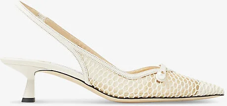 Womens White/Latte Amita 45 Pointed-Toe Mesh Slingback Heeled Pumps Eur 36 / 3 Uk Women