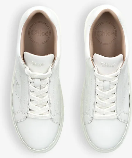 Womens White Lauren Perforated Leather Low-Top Trainers Eur 39 / 6 Uk Women - Image 2