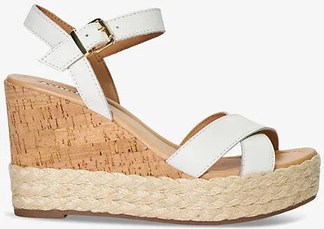 Womens White-Leather Kindest Criss-Cross Leather Wedge Sandals Eur 37 / 4 Uk Women