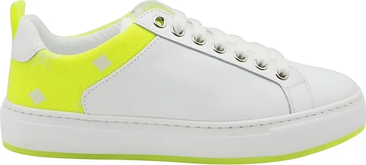 Women's White Leather Neon Green Logo Trim Low Top Sneaker (37 EU / 7 US) - Image 2