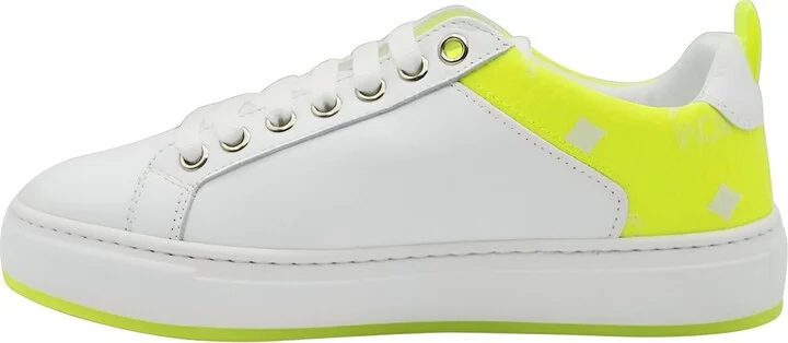 Women's White Leather Neon Green Logo Trim Low Top Sneaker (37 EU / 7 US) - Image 3