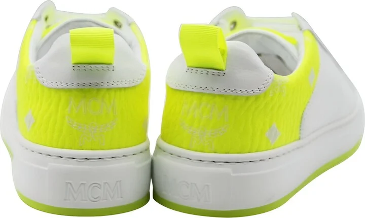 Women's White Leather Neon Green Logo Trim Low Top Sneaker (37 EU / 7 US) - Image 4