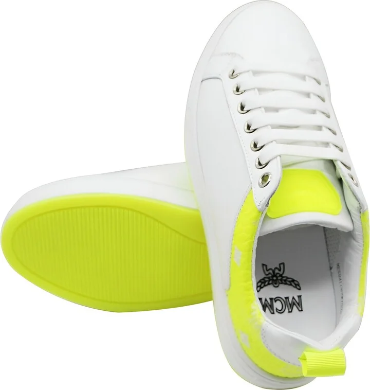 Women's White Leather Neon Green Logo Trim Low Top Sneaker (37 EU / 7 US) - Image 5