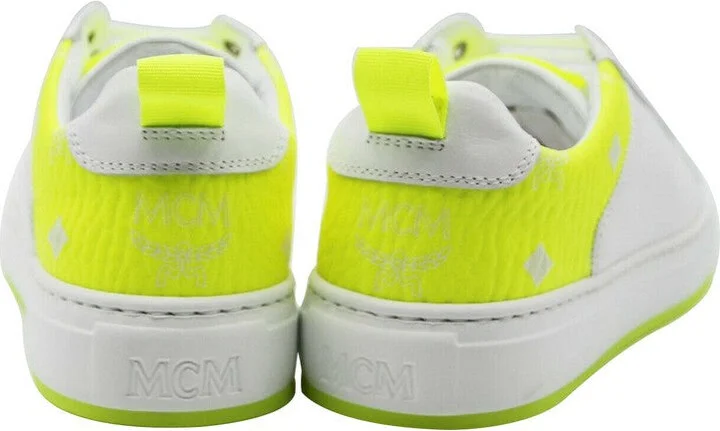 Women's White Leather Neon Green Logo Trim Low Top Sneaker MES9ALC67WT (37 EU / 7 US) - Image 4