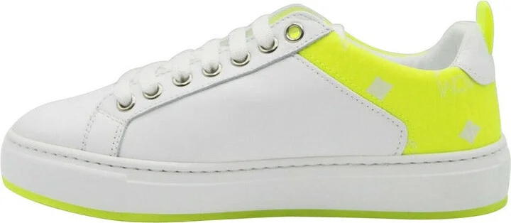 Women's White Leather Neon Green Logo Trim Low Top Sneaker MES9ALC67WT - Image 3