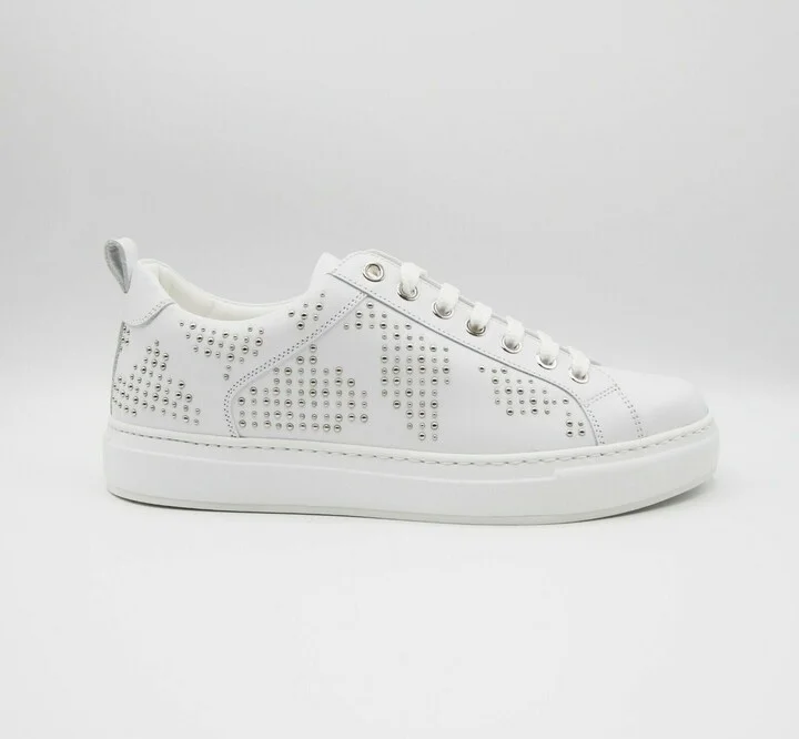 Women's White Leather Silver Studded Sneaker (37 / US 7) - Image 2