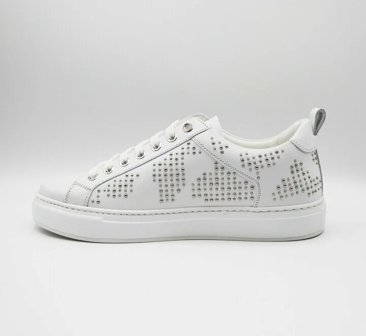 Women's White Leather Silver Studded Sneaker (37 / US 7) - Image 3
