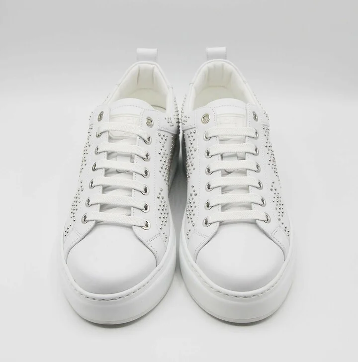 Women's White Leather Silver Studded Sneaker (37 / US 7) - Image 4