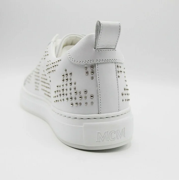Women's White Leather Silver Studded Sneaker (37 / US 7) - Image 5