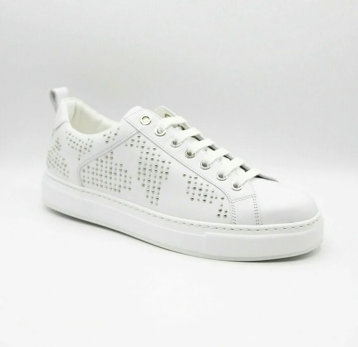 Women's White Leather Silver Studded Sneaker (37 / US 7)