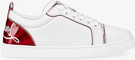 Womens White/Loubi Fun Louise Junior Leather Low-Top Trainers Eur 41 / 8 Uk Women