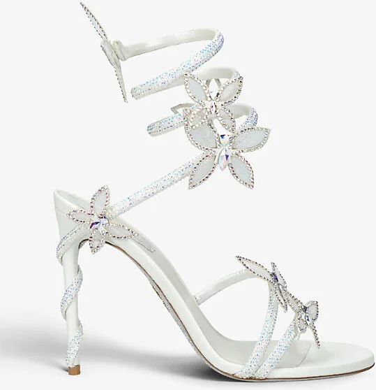 Womens White Margot Crystal-Embellished Leather Heeled Sandals Eur 40 / 7 Uk Women