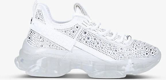 Womens White Maxima R Studded Textile Trainers Eur 41 / 8 Uk Women