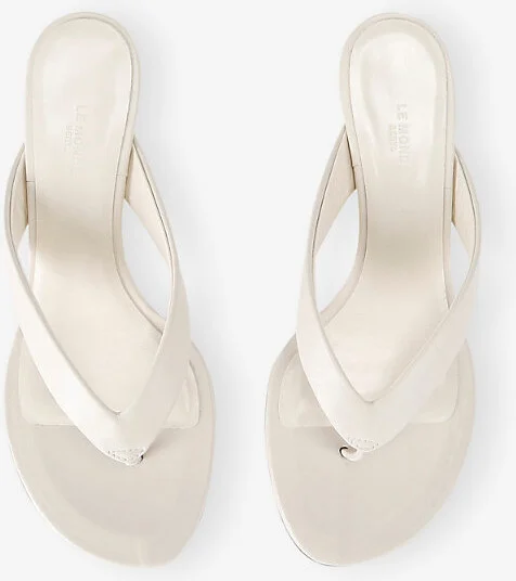 Womens White Micro Wedge Thong-Strap Leather Sandals Eur 39 / 6 Uk Women - Image 2