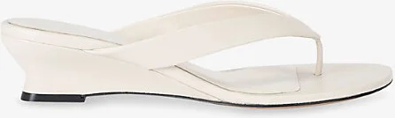 Womens White Micro Wedge Thong-Strap Leather Sandals Eur 39 / 6 Uk Women
